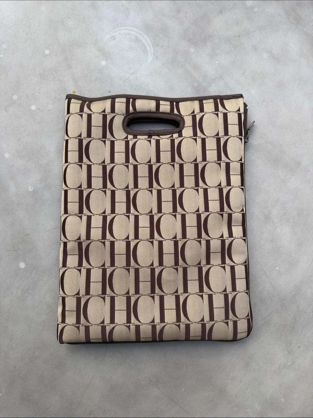 Carolina Herrera Beige and Brown Monogram Travel Changing Baby Mat